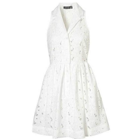 Topshop White Broderie Anglaise Mini Shirt Dress - Picture 1 of 4